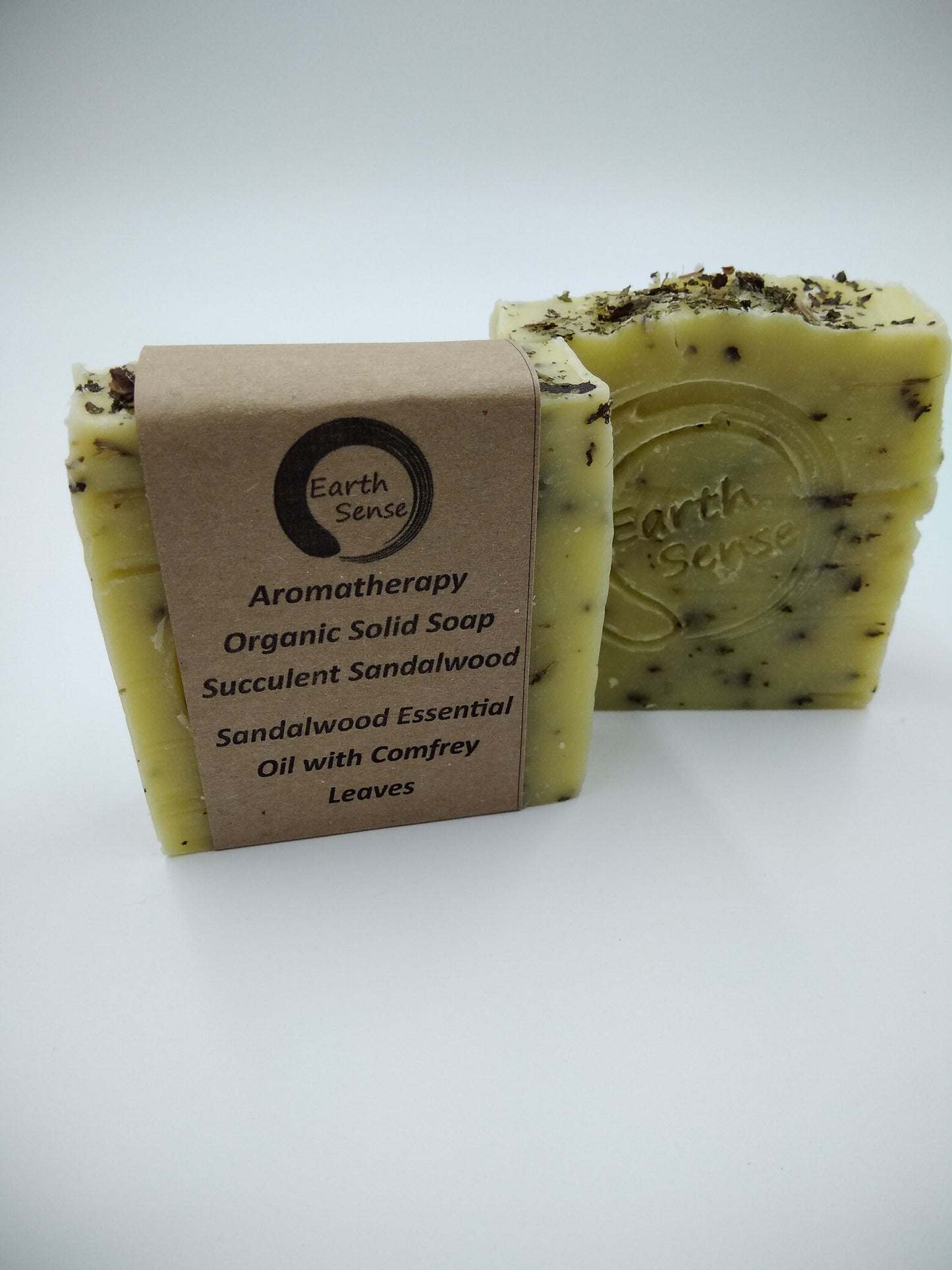 Organic Certified Solid Soap - Sandalwood with Shredded Comfrey Leaves 90g - Earthsenseorganics
