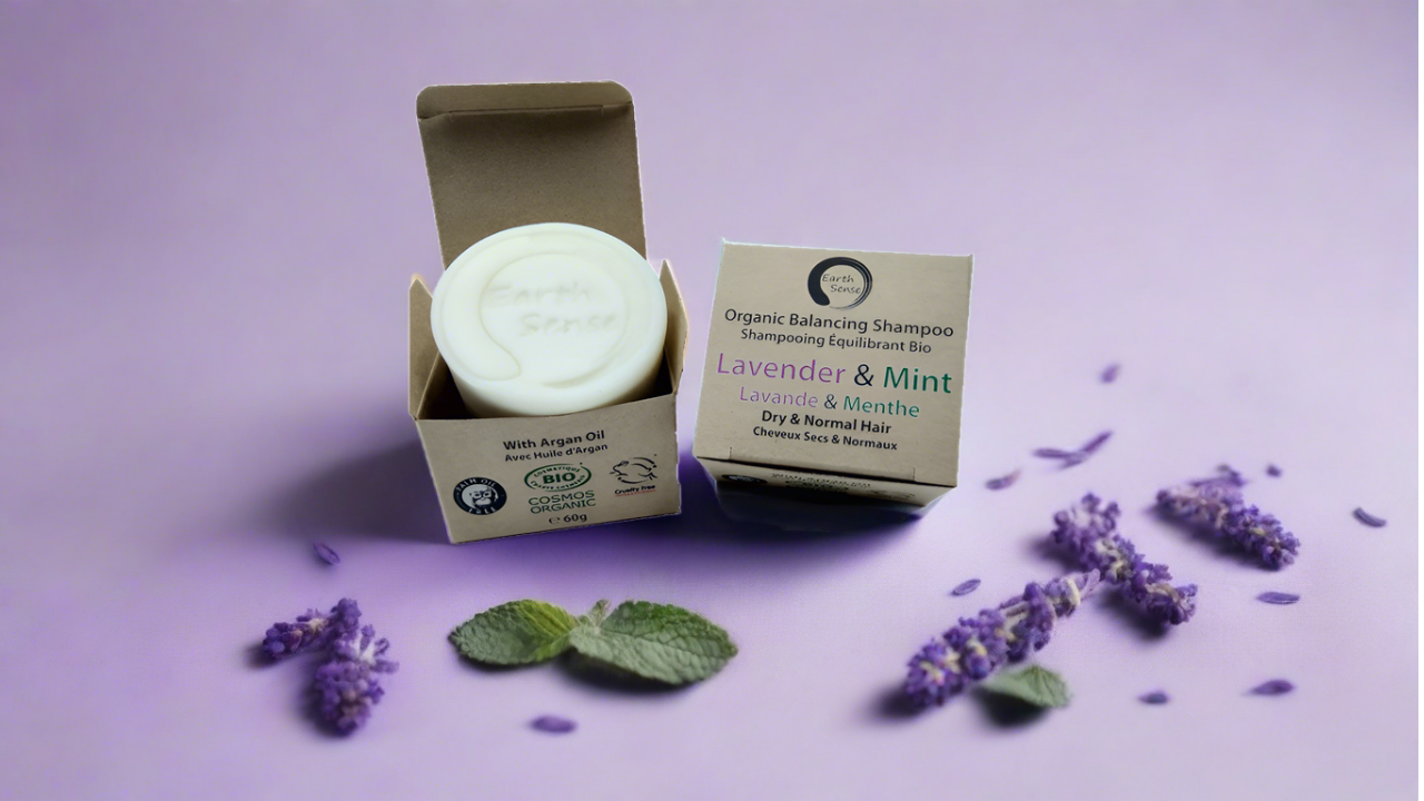 Organic Certified Balancing Solid Shampoo - Lavender & Mint - Dry & all Hair Types 60g