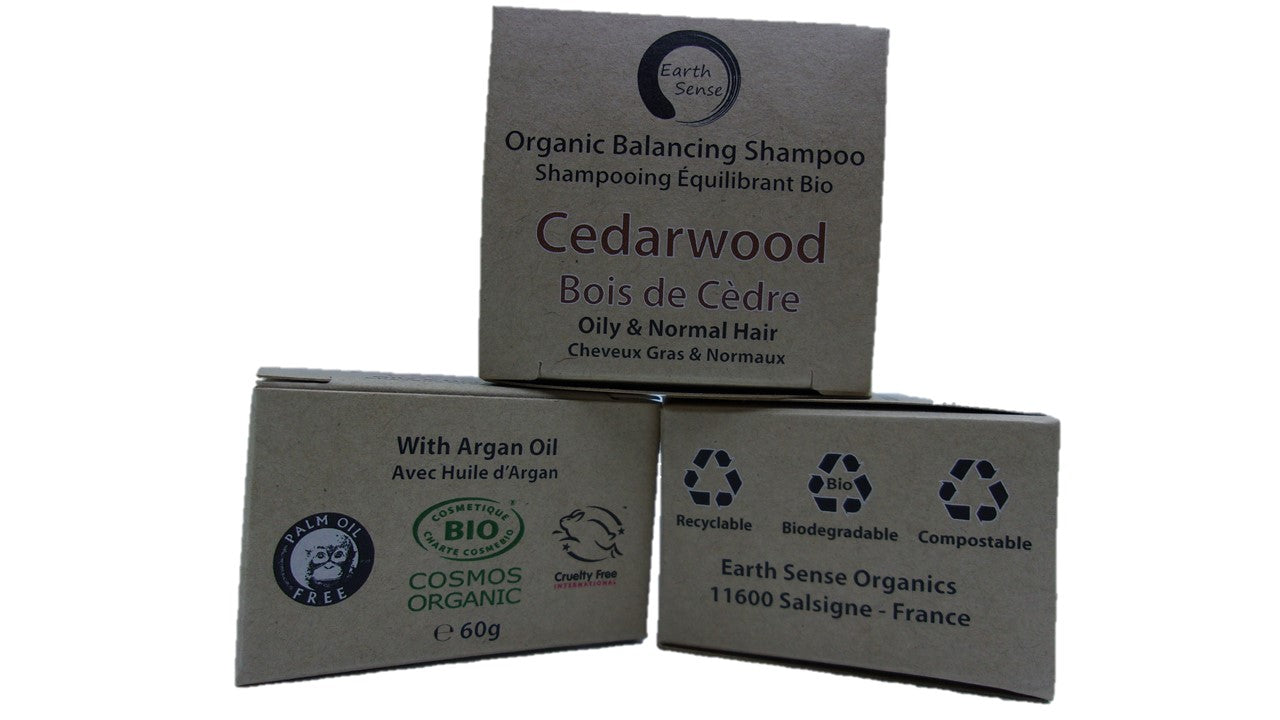Organic Certified Balancing Solid Shampoo - Cedarwood - Oily & All Hair Types 60g - Earthsenseorganics