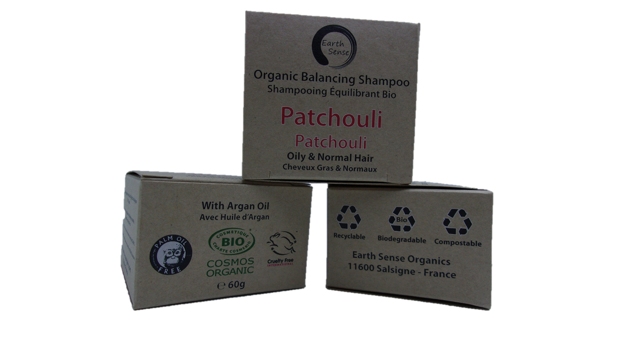Organic Certified Balancing Solid Shampoo - Patchouli - Oily & all Hair Types 60g - Earthsenseorganics