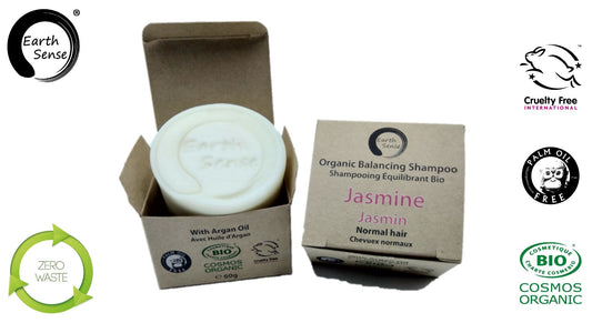 Organic Certified Balancing Solid Shampoo - Jasmine - Normal & all Hair Types 60g - Earthsenseorganics