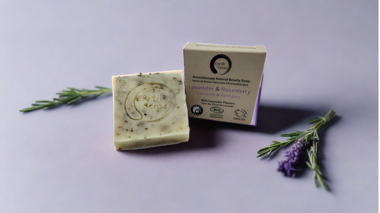 Savon Solide Certifié Bio - Lavande & Romarin aux fleurs de Lavande 90g
