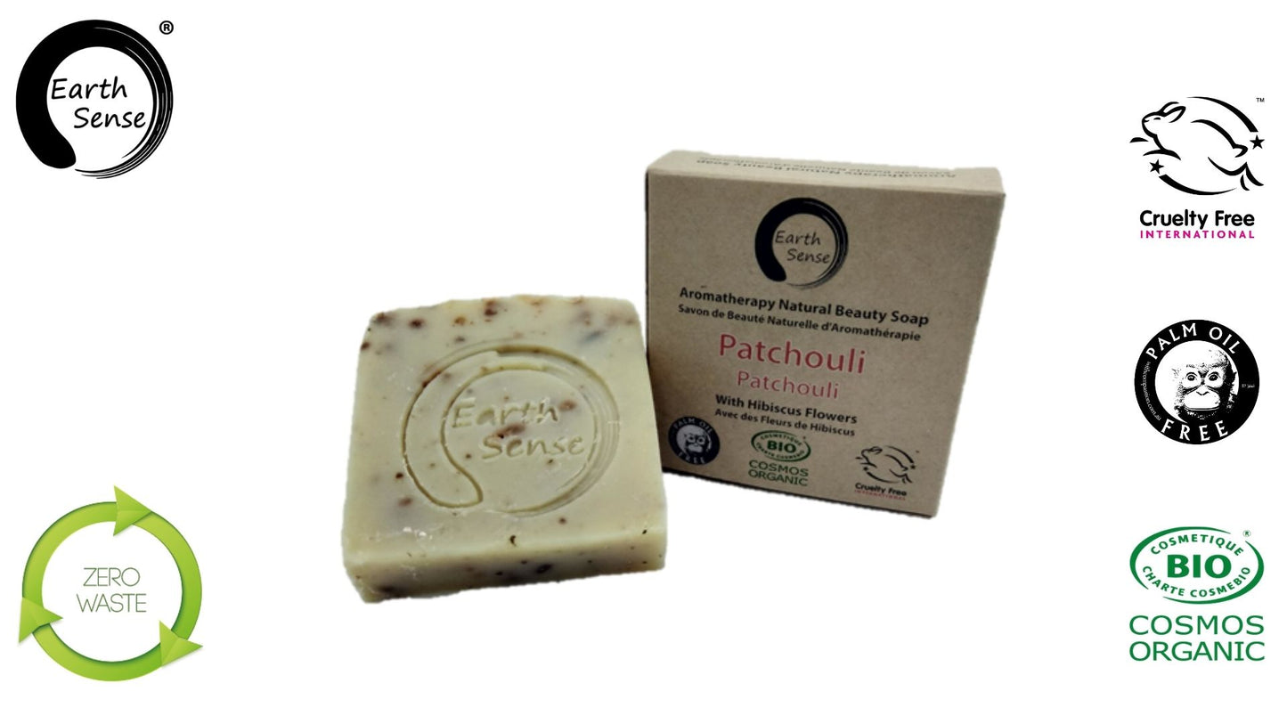 Organic Certified Solid Soap - Patchouli with Hibiscus Flowers 90g - Earthsenseorganics