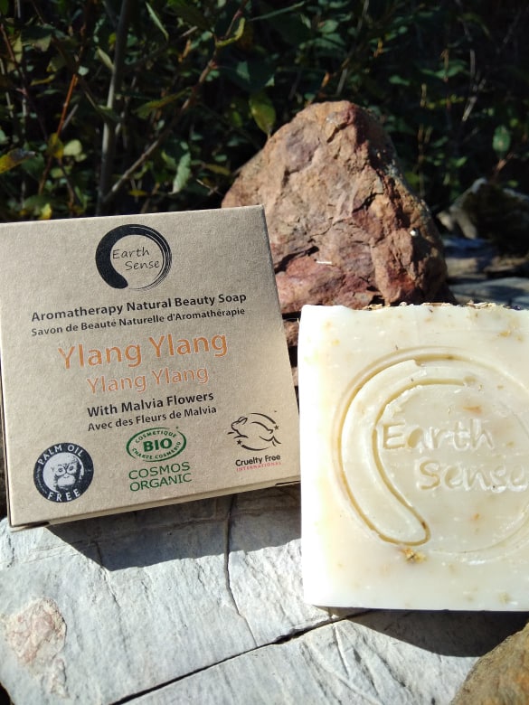 Organic Certified Solid Soap - Ylang Ylang with Blue Corn Flowers 90g - Earthsenseorganics