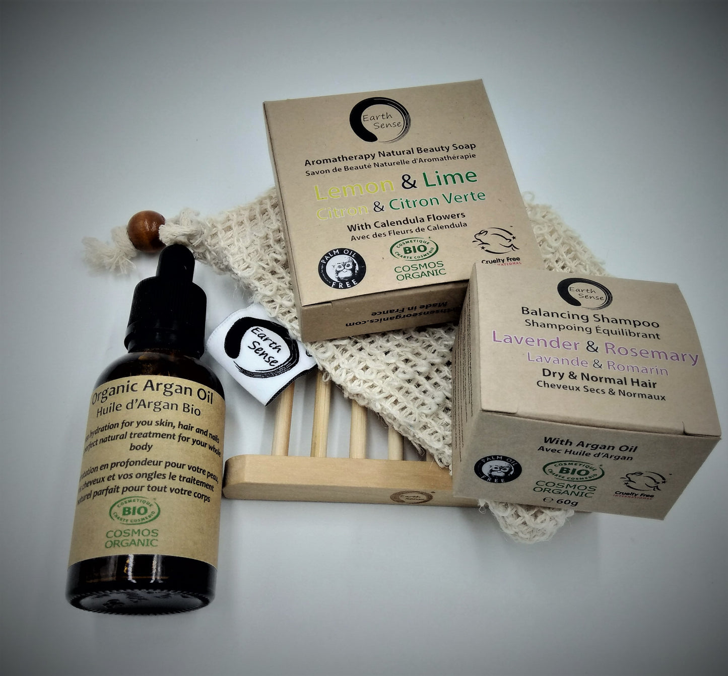 Gift Set TRIO - Organic Solid Shampoo & Organic Solid Soap plus 1 x 50ml Organic Argan Oil - Earthsenseorganics