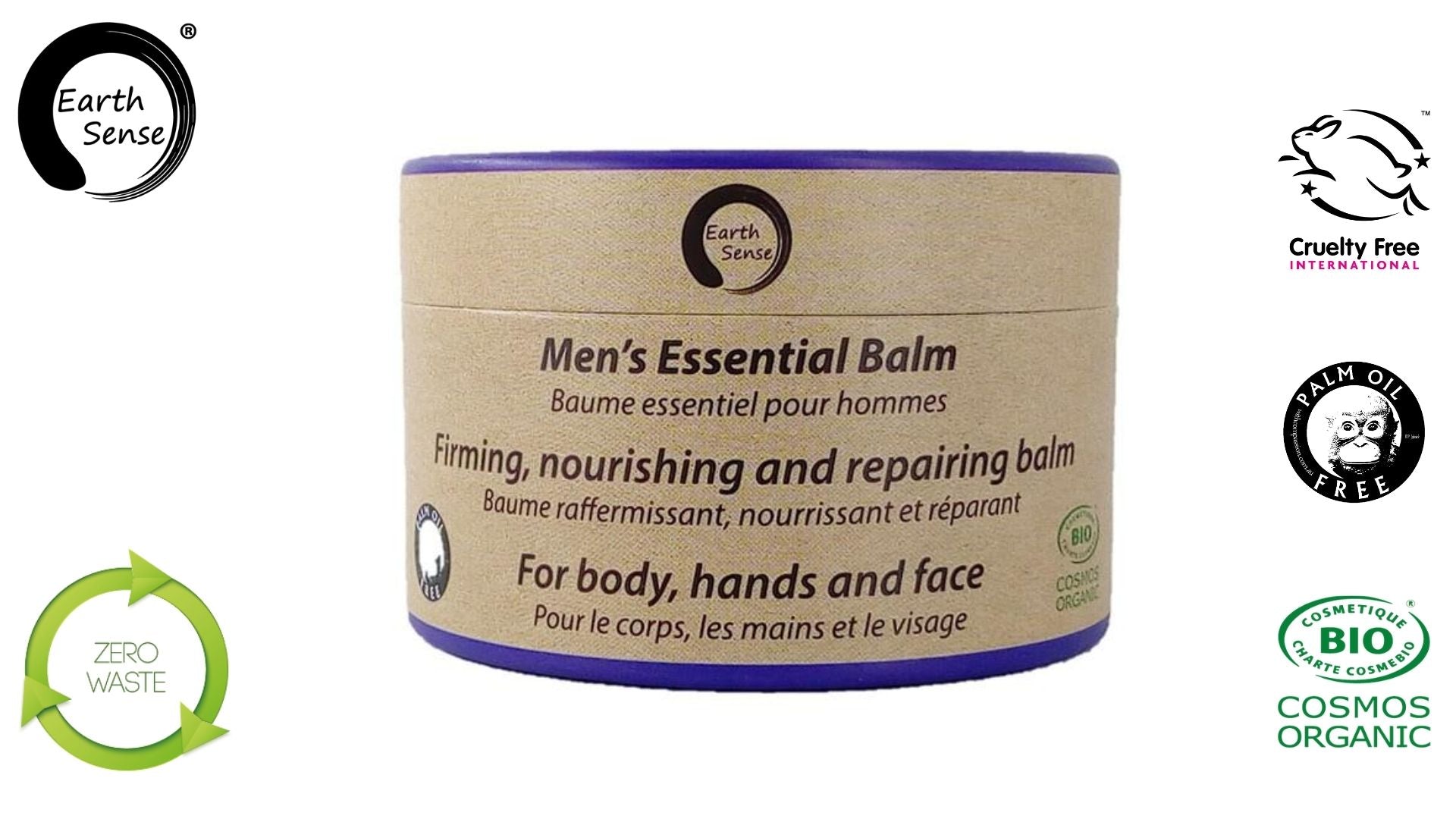 Organic Men's Essential Balm with Sandalwood 100ml - For Face, beard, hands & whole body - Earthsenseorganics