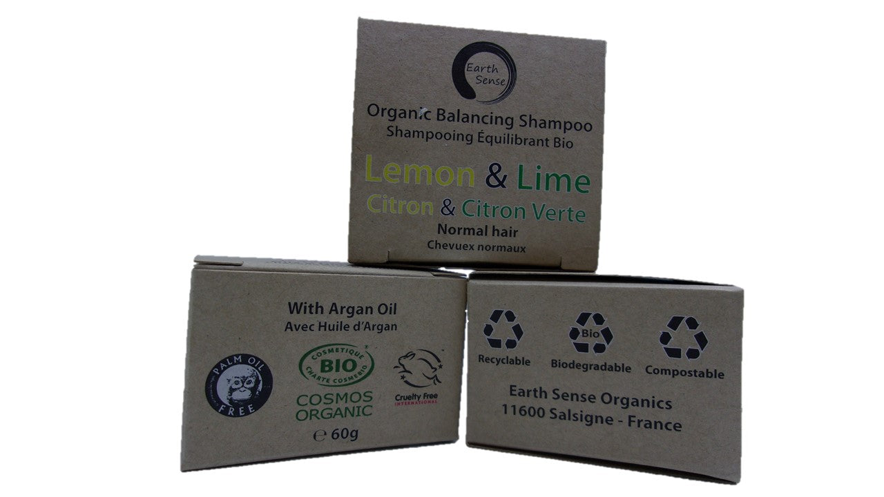 MINI BUNDLE - 4 x 60g Organic Certified Solid Shampoo - Lemon & Lime - Normal & all Hair Types - Earthsenseorganics