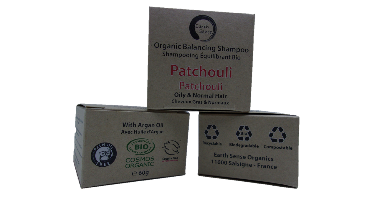 MINI BUNDLE - 4 x 60g Organic Certified Solid Shampoo - Patchouli - Oily & all Hair Types - Earthsenseorganics