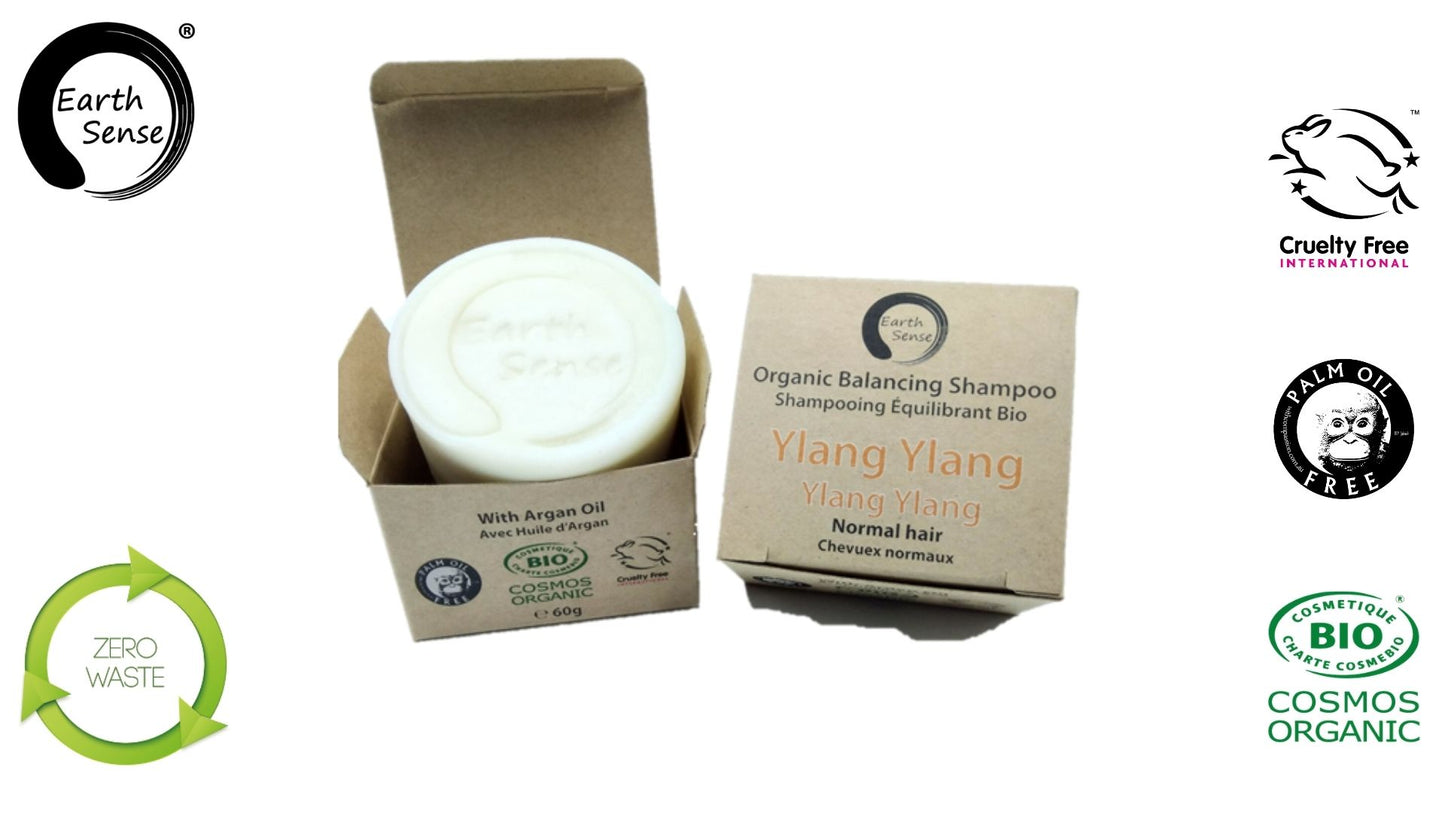 Organic Certified Balancing Solid Shampoo - Ylang Ylang - Normal & all Hair Types 60g - Earthsenseorganics