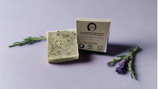 Organic Certified Solid Soap - Lavender & Rosemary with Lavender flowers 90g