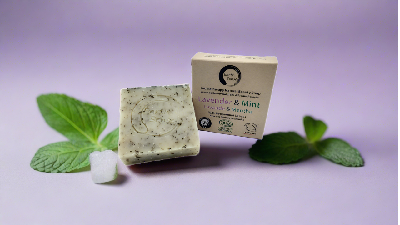 Organic Certified Solid Soap - Lavender & Mint with Shredded Mint Leaves 90g