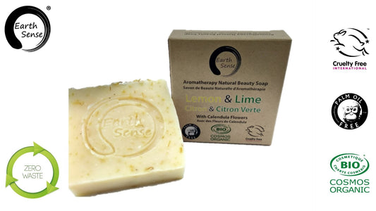MINI BUNDLE - 4 x 90g Organic Certified Solid Soap - Lemon & Lime with Calendula Flowers - Earthsenseorganics