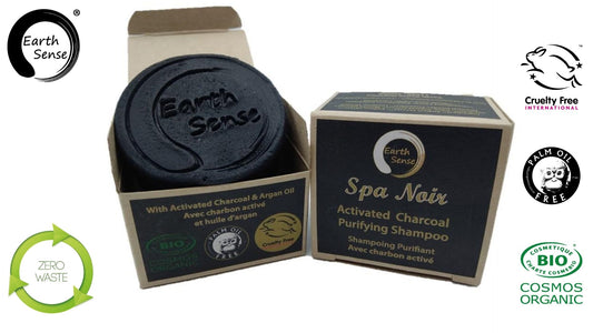 Organic Certified Spa Noir - Solid Shampoo with activated charcoal - 60g - Earthsenseorganics
