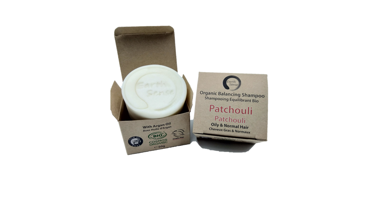 Organic Certified Balancing Solid Shampoo - Patchouli - Oily & all Hair Types 60g - Earthsenseorganics